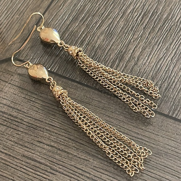 Boutique Style Long Dangle Chain Rhinestone Earrings, Gold-tone - Picture 12 of 15